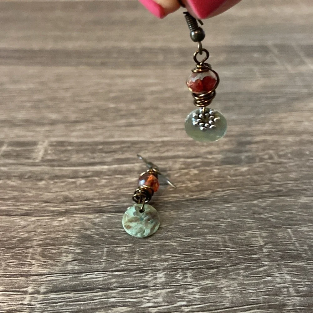 Handcrafted abalone shell dangle earrings beaded festival boho vacation jewelry